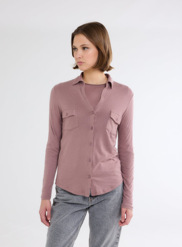 Long Sleeves Round neck Shirt in Organic Cotton / Cashmere