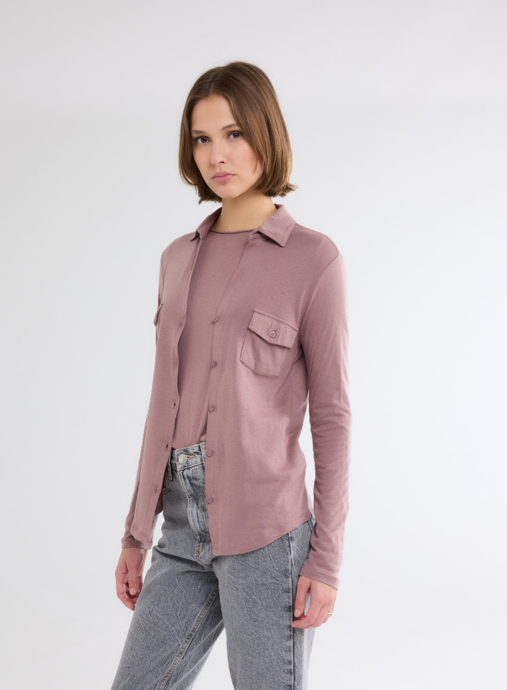 Chemise Manches Longues Col Chemise en Coton Organique / Cachemire