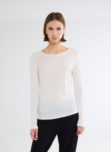 Long Sleeves Round neck T-shirt in Organic Cotton / Cashmere