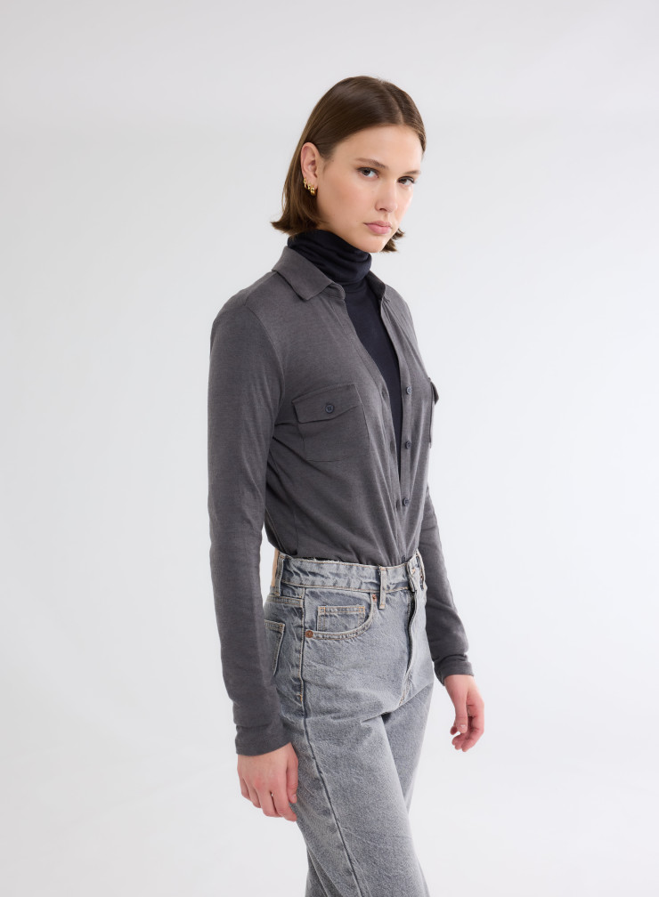 Long Sleeves Shirt in Organic Cotton / Cashmere