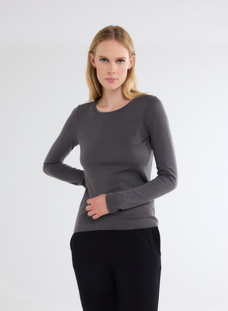 Long Sleeves Round neck T-shirt in Organic Cotton / Cashmere