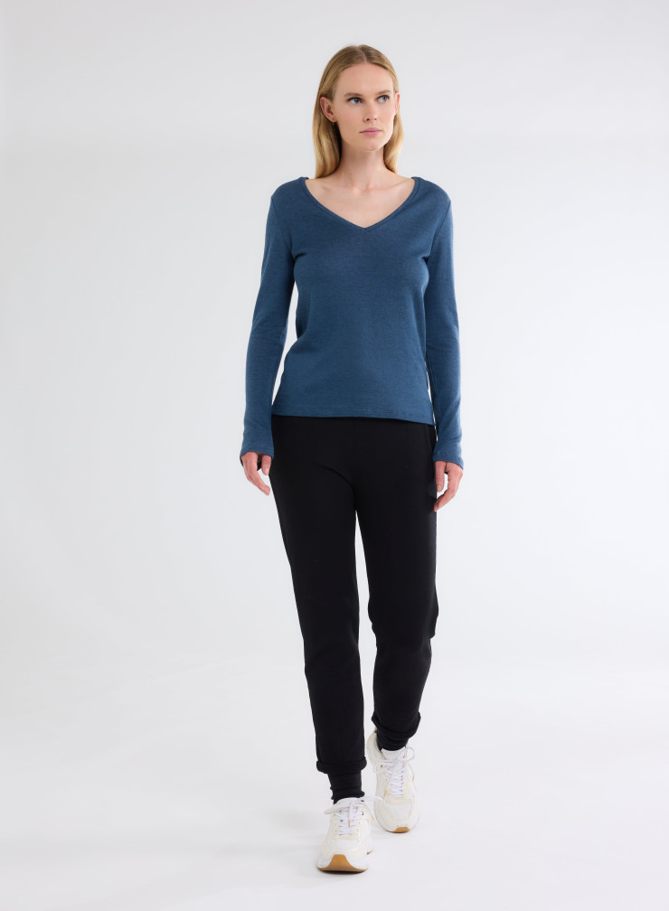 Long Sleeves V-neck T-shirt in Organic Cotton / Cashmere