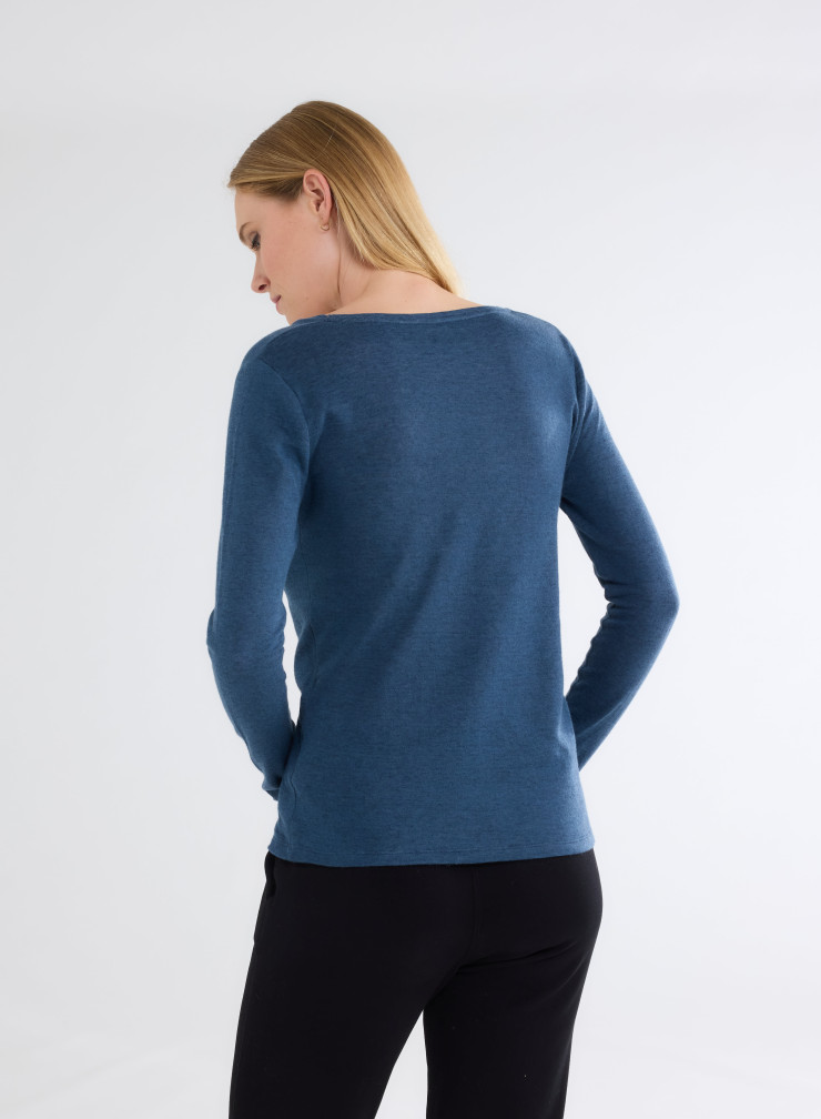 Long Sleeves V-neck T-shirt in Organic Cotton / Cashmere