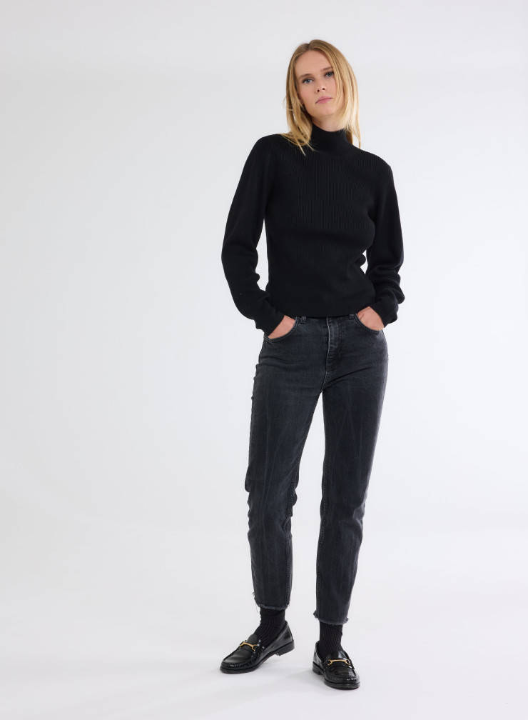 Elbow Sleeves Sweater High-neck in Merino Wool