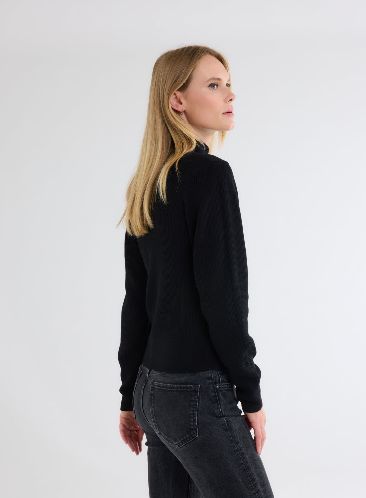 Pull Manches Longues Col Montant en Laine Merinos