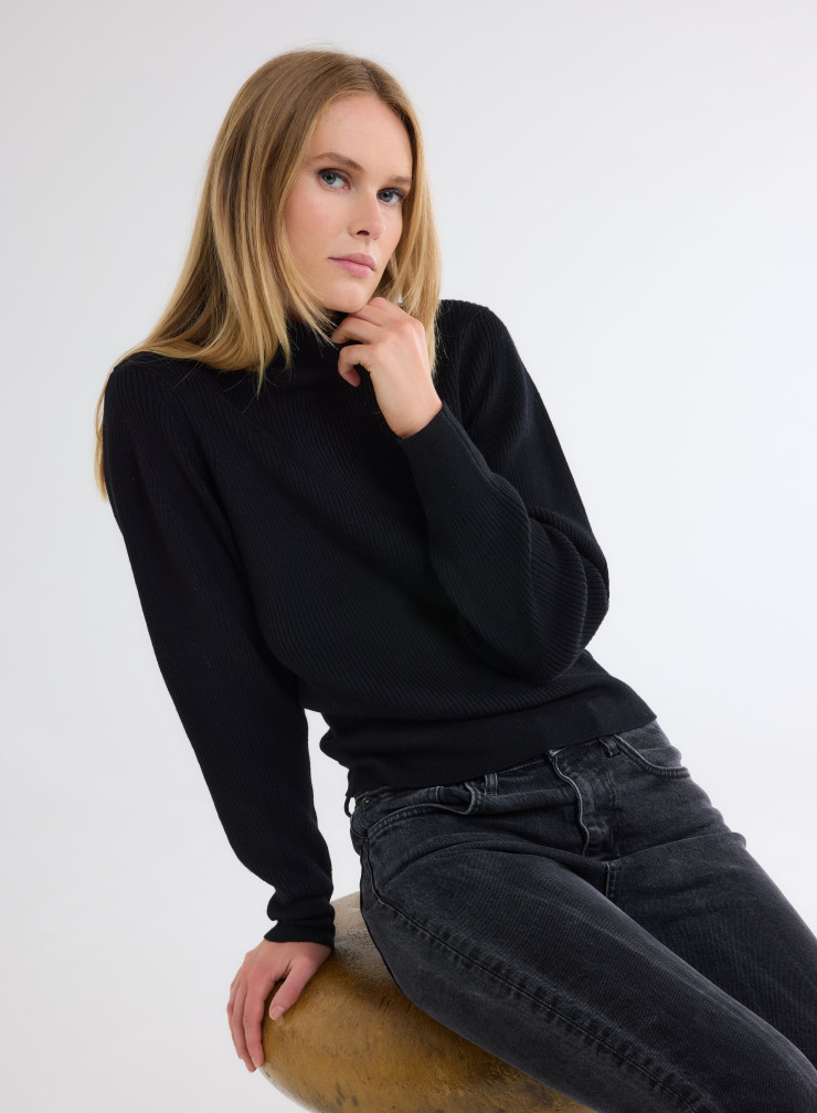 Elbow Sleeves Sweater High-neck in Merino Wool