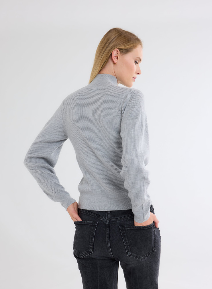 Pull Manches Longues Col Montant en Laine Merinos