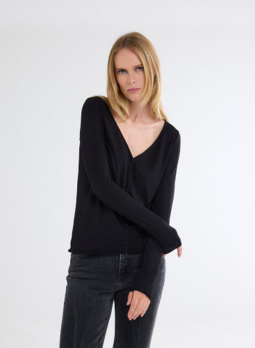 Long Sleeves V-neck Cardigan in Viscose / Elastane