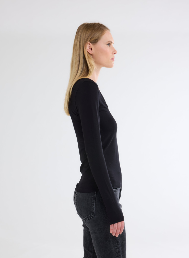 Long Sleeves V-neck T-shirt in Viscose / Elastane