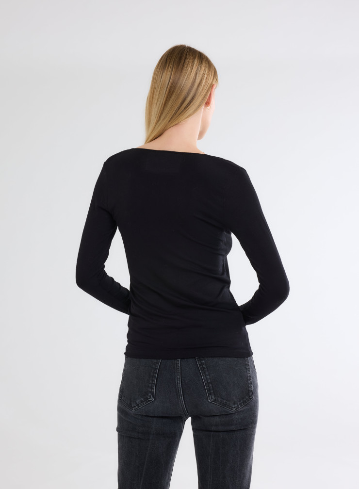 Long Sleeves V-neck T-shirt in Viscose / Elastane