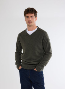 Long Sleeves V-neck Sweater in Cashmere