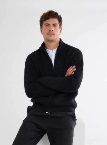 Long Sleeves High-neck Cardigan in Merino wool