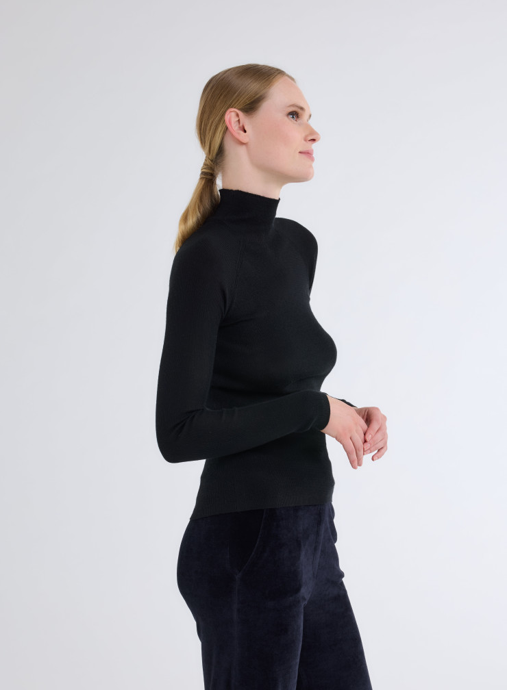 Long Sleeves Sweater High-neck in Merino Wool / Silk