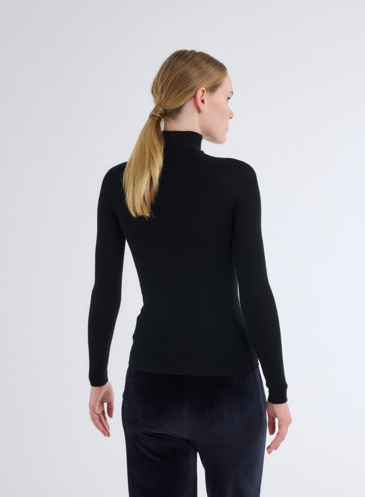 Long Sleeves Sweater High-neck in Merino Wool / Silk