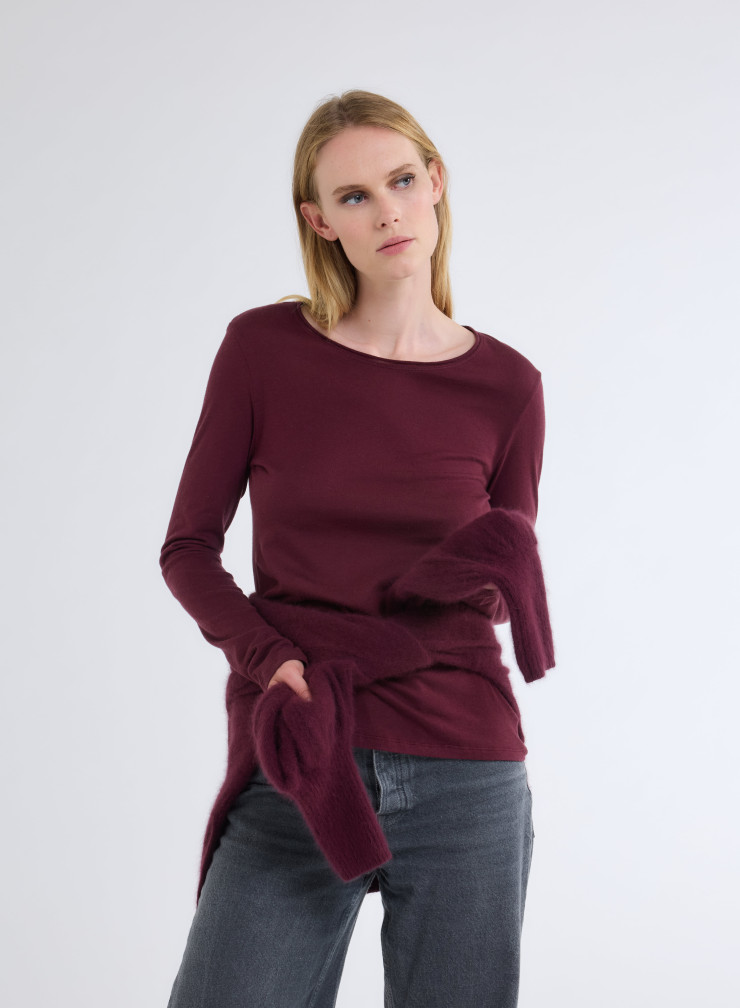 Long Sleeves Round neck T-shirt in Organic Cotton / Cashmere