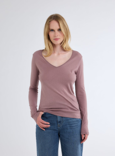 Long Sleeves V-neck T-shirt in Organic Cotton / Cashmere