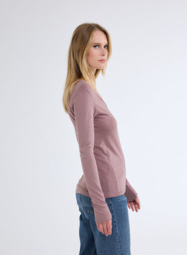 Long Sleeves V-neck T-shirt in Organic Cotton / Cashmere