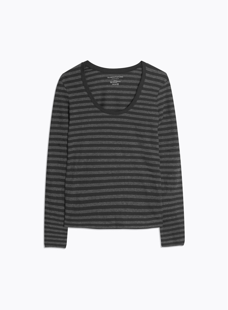 Long Sleeves U-neck T-shirt in Organic Cotton / Cashmere